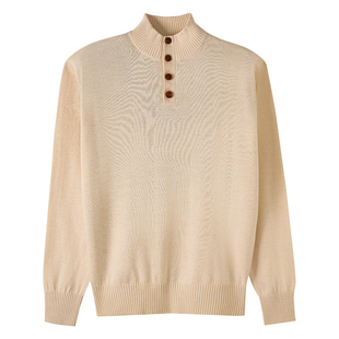 Acme cultum柞蚕丝14针加密织法明扣半开襟高领毛衣男修身针织衫