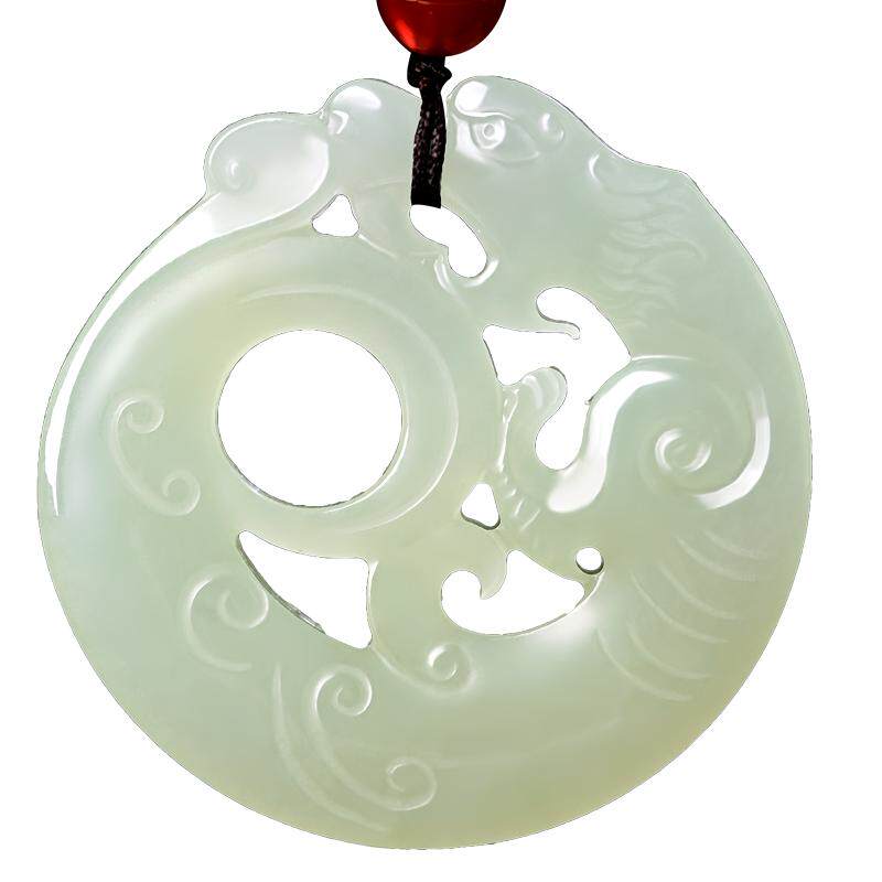 天然新疆和田玉青玉龙牌吊坠正品