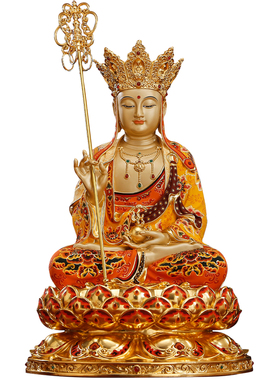 纯铜彩绘地藏王菩萨娑婆三圣摆件