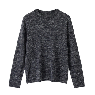 2025秋新款彩色亚麻小圆领套头针织衫女宽松短款显瘦薄款打底上衣