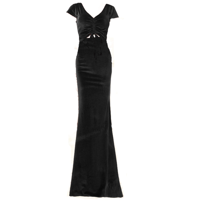 主持人长款气质酒红色女王晚礼服