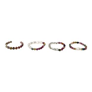 碧玺彩色天然石串珠戒指女轻奢复古小众叠戴食指戒高级感珍珠指环