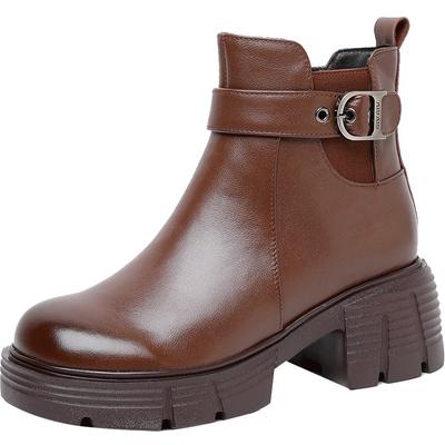 真皮厚底马丁靴百搭机车短靴女秋冬大码加绒棉靴2025切西尔靴皮靴