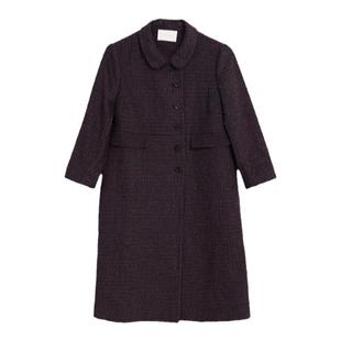 readme读我设计师女娃娃领复古格纹中长款呢大衣T60903288