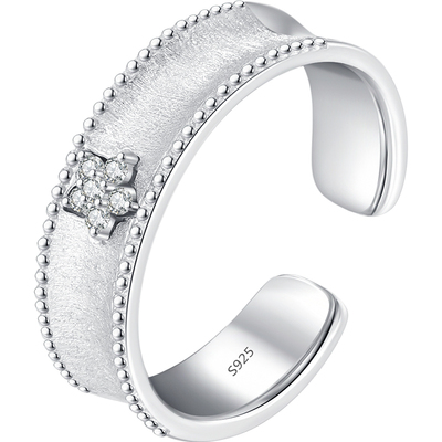 摩典925纯银宽面褶皱开口戒指女