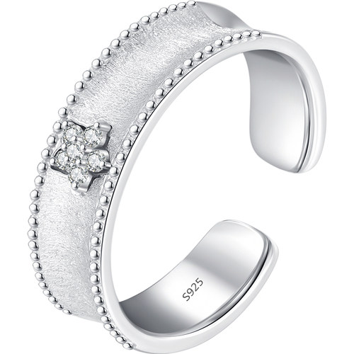 MODIAN摩典S925纯银韩版不规则锡箔褶皱戒指女个性宽面开口戒指