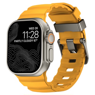 NUUTZZ冬新款s11野劲硅胶适用AppleWatch苹果s10手表带iwatch运动透气表带Ultra男女钛钢色扣金属扣se高级感
