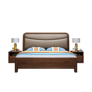 金丝檀木床1.8m真头层皮靠实木大床主卧双人储物软靠别墅软包床