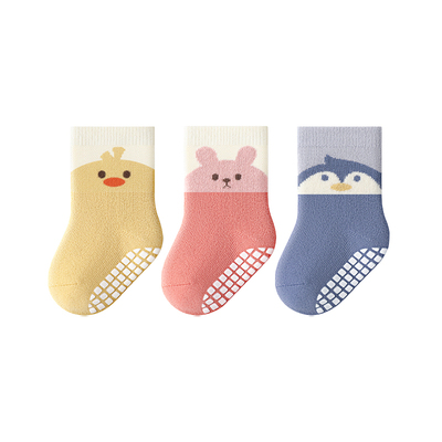 婴儿袜子春秋款新生0到3个月6到12宝宝冬季加厚a类纯棉无骨地板袜