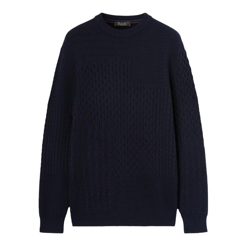 Loro Piana/诺悠翩雅男装海军蓝色羊毛长袖百搭针织衫毛衣