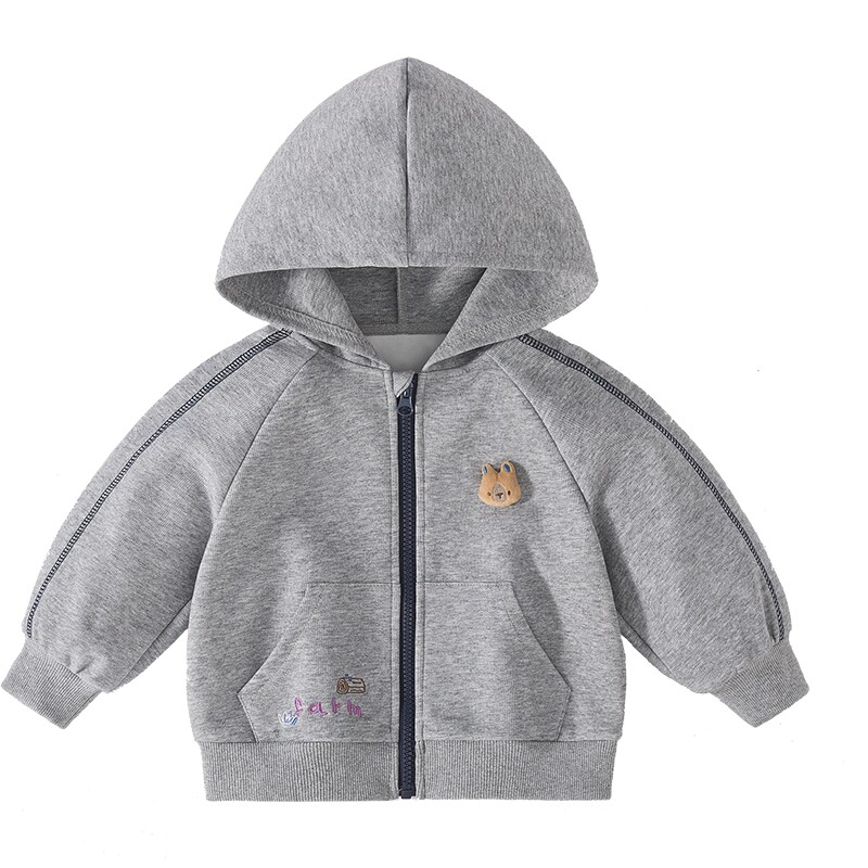 jellybaby男童外套带帽秋季儿童卫衣儿童衣服休闲绣花男宝宝上衣