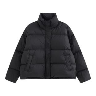故岛90白鸭绒黑色立领短款羽绒服女冬季2025新款小个子外套面包服