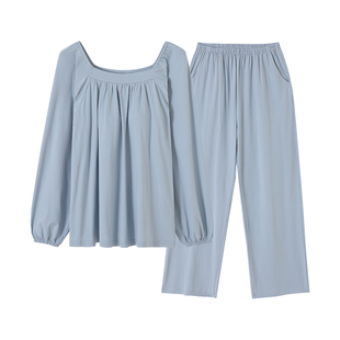 浪莎带胸垫睡衣女春秋纯棉长袖套装秋季全棉公主风薄款大码家居服