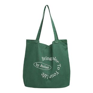 韩版休闲文艺红色帆布包ins简约字母印花单肩包学生大容量托特包