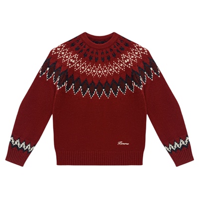 HONORE古月 原创费尔岛工艺100%羊毛套头+围巾+帽子