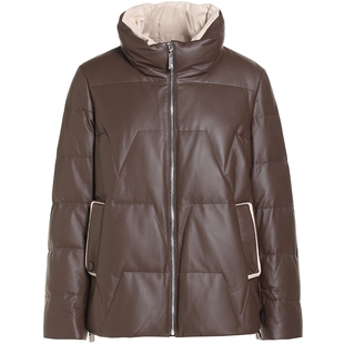 JESSIE绗线防风羊皮羽绒服女90鸭绒立领保暖短外套2025年冬季新款