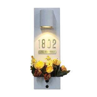 创意家用入户门牌商店门口装饰牌发光定制号码牌饭店民宿包间铭牌民宿温馨插花奶油风新中式入户门装饰壁灯