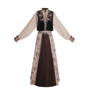 拟梦塞上曲 改良唐背子间色大摆破裙刺绣立领衬衫民族风异域风