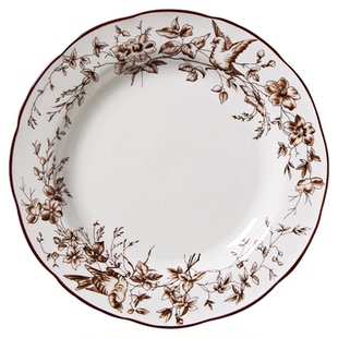 中古风陶瓷饭碗花边餐具家用复古餐盘碗盘高颜值碗具盘子西餐盘