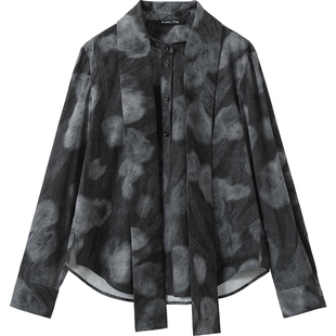 播商场同款花式飘带衬衫女秋季新款宽松长袖上衣女BDS3HD3133