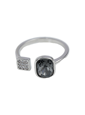 白狐狸微镶方形灰色水晶戒指简约双头轻奢时尚开口食指戒指环女