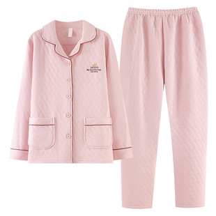 乌拉拉公主纯棉家居服女秋冬薄款25年新款加棉加厚空气棉夹层睡衣