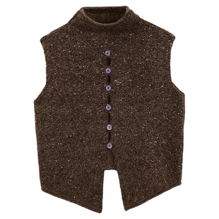 利达 NEW DADADA【甜谧造梦者】复古卡其高级开衫亮片针织马甲女