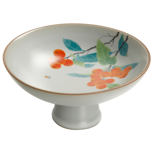 禅意汝窑高脚盘中式茶点盘陶瓷点心水果盘高足供佛盘零食碗小托盘