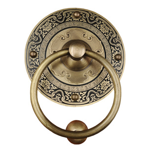 纯铜门拉手门环仿古木门把手农村老式大门拉环铜门环中式兽头单孔