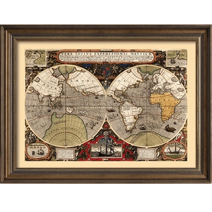 世界风光书房装饰画复古航海图挂画欧式客厅背景墙壁画高级感创意