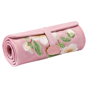 唯伊辰高档丝绒刺绣山茶花便携黄金戒指项链收纳首饰包结婚礼物盒