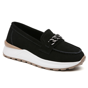 外贸女鞋一脚蹬春真皮软底妈妈女坡跟厚底单鞋松糕休闲浅口乐福鞋