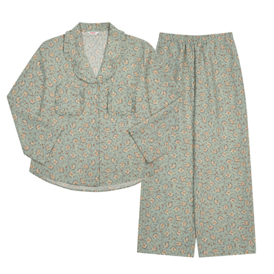 Ullala韩国进口复古碎花翻领长袖睡衣女大码秋冬家居服套装25283