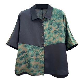 中老年女装高贵衬衫妈妈装宽松遮肉开衫短袖上衣老年人蝙蝠袖衬衣