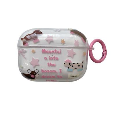 可爱粉色星星腊肠狗适用苹果耳机保护套airpodspro3pro2无线蓝牙耳机壳airpod4二代ipod耳机套airpods3保护壳
