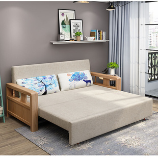 实木沙发床坐卧两用布艺可折叠伸缩小户型客厅多功能双人2米沙发
