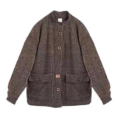 檀棕色香云纱轻中式立领羽绒服