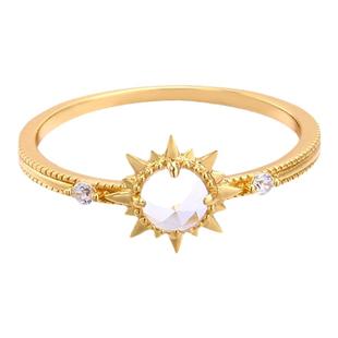 「太阳之神」纯美太阳神天然玫瑰切割白水晶 S925纯银镀金戒指