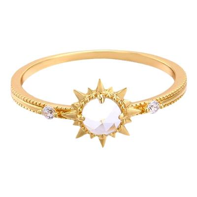 太阳神天然玫瑰纯银镀金金戒指