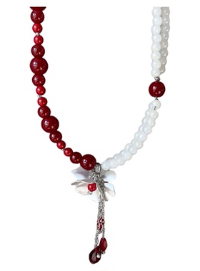 珍珠花朵流苏项链女小众颈链