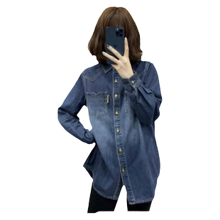 爆款时尚牛仔衬衫外套女装2025秋季新款宽松叠穿上衣休闲开衫衬衣