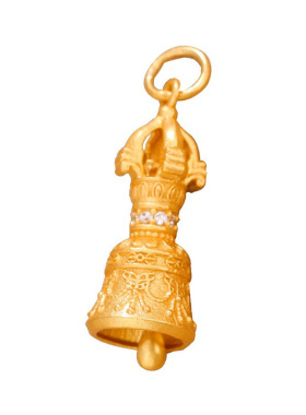 S925银镀金金刚杵项链吊坠西藏式金刚铃迷你小挂件女士款串珠配饰