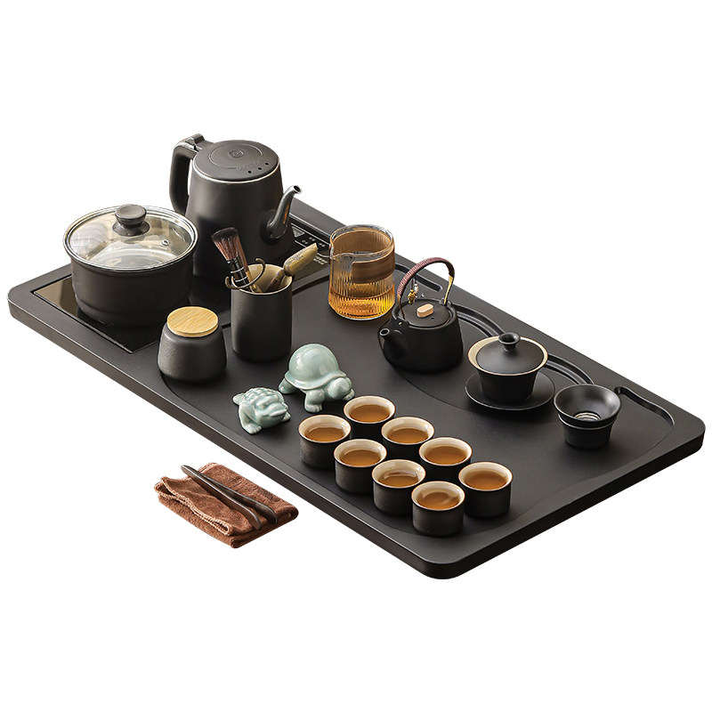茶具套装烧水壶一体仿乌金石茶盘