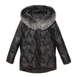 2025年新款海宁小个子绵羊皮白色真皮羽绒服时尚皮衣外套女短款潮