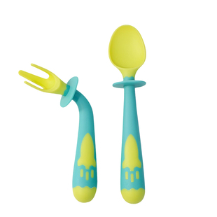 宝宝自主进食勺子学吃训练儿童餐具套装可弯曲扭扭叉勺吃饭专用勺