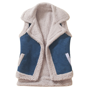 牛仔马甲女冬季新款加绒加厚背心外穿坎肩拼接外套女款羊羔毛欧货