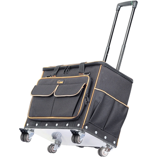 绘家带轮拉杆工具包结实耐用不锈钢底大容量多插袋木工保洁工具箱