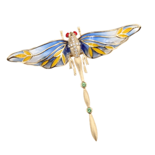 珐琅精致工艺18K金镶钻石蜻蜓 豆娘吊坠胸针两用款