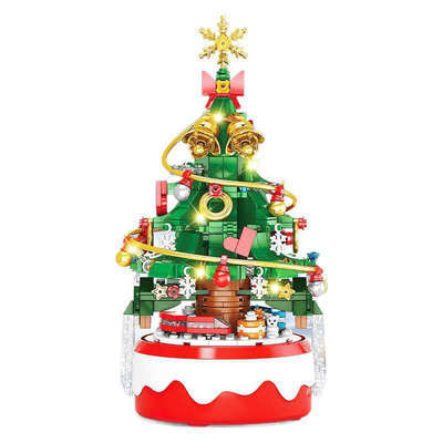 圣诞树八音盒旋转积木6到12岁儿童益智拼装玩具男女孩圣诞节礼物