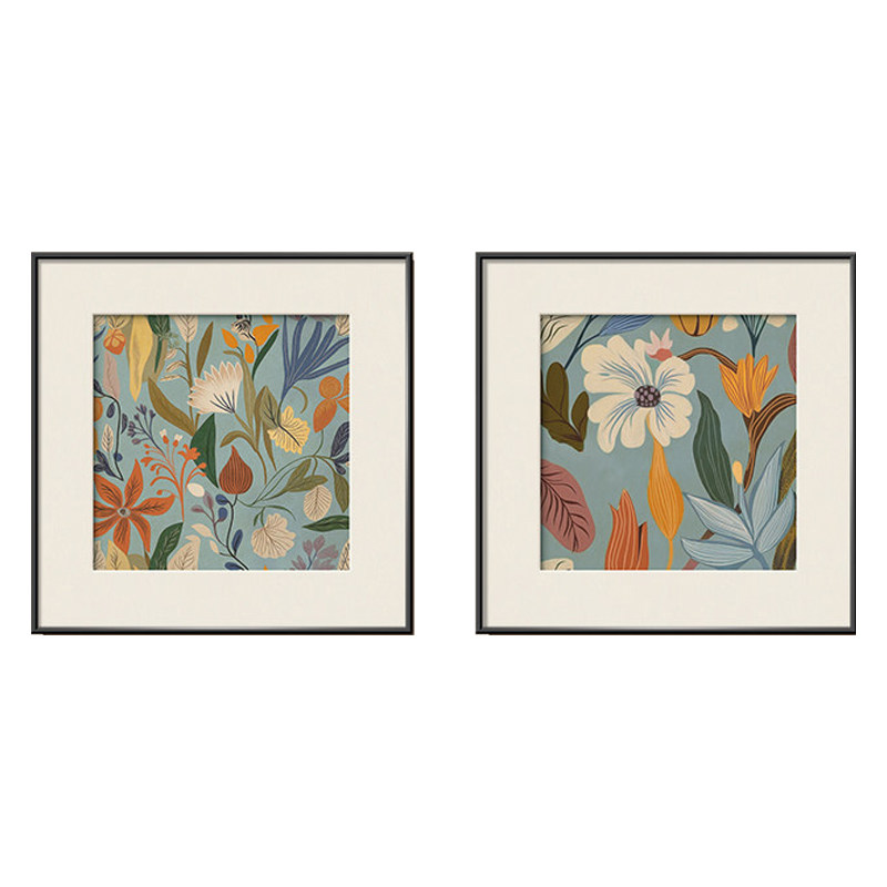 中古风绿色花卉餐厅饭厅装饰画